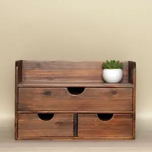 Brown Wooden 3 Drawer Desk Organizer with Shelf, Mail Rack Vanity Storage Brown Wooden 3 Drawer Desk Organizer with Shelf, Mail Rack Vanity Storage