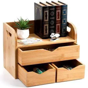 Hacaroa 3 Tier Bamboo Desktop Organizer with 3 Drawers, Tabletop Craft Box Cosmetic Storage Drawer with Handle, Portable Desk Letter Mail Sorter for Office Supply, Toiletries Hacaroa 3 Tier Bamboo Desktop Organizer with 3 Drawers, Tabletop Craft Box Cosmetic Storage Drawer with Handle, Portable Desk Letter Mail Sorter for Office Supply, Toiletries
