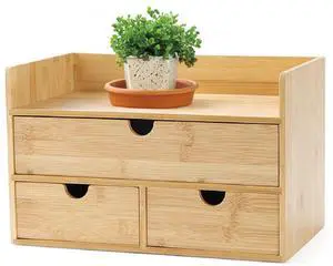 3 Drawer Bamboo Desk Organizer with Shelf Makeup Storage & Tabletop Organizer for Home Office, Workspace, or Bathroom No Assembly Required 3 Drawer Bamboo Desk Organizer with Shelf Makeup Storage & Tabletop Organizer for Home Office, Workspace, or Bathroom No Assembly Required