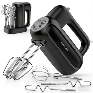 BAIGELONG Hand Electric Mixer, 5-Speed KitchenMixer with 5 * 304 Stainless Steel Attachments + Storage Base, 200W Portable Food Handheld Mixer for Baking, Whipping Cream, Cake Mixing, Gray/Black BAIGELONG Hand Electric Mixer, 5-Speed KitchenMixer with 5 * 304 Stainless Steel Attachments + Storage Base, 200W Portable Food Handheld Mixer for Baking, Whipping Cream, Cake Mixing, Gray/Black