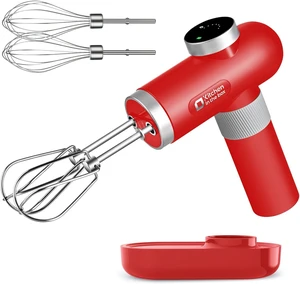Kitchen in the box Cordless Rechargeable Hand Mixer for Kitchen, Portable Handheld Electric Mixer with Beaters, Whisks, 6-Speed Digital Display, Charging Base and USB-C Charge Cable (Cherry Red) Kitchen in the box Cordless Rechargeable Hand Mixer for Kitchen, Portable Handheld Electric Mixer with Beaters, Whisks, 6-Speed Digital Display, Charging Base and USB-C Charge Cable (Cherry Red)