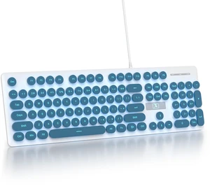 Retro Typewriter Blue Keyboard Full Size, 104 Keys LED Backlit Wired Membrane Keyboard with Number Pad, Ultra Slim Quiet Home/Office Computer Keyboard for PC, Laptop, Desktop (Blue) Retro Typewriter Blue Keyboard Full Size, 104 Keys LED Backlit Wired Membrane Keyboard with Number Pad, Ultra Slim Quiet Home/Office Computer Keyboard for PC, Laptop, Desktop (Blue)