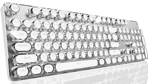 Wireless Typewriter Style Mechanical Keyboard with White Backlit, White Wireless Typewriter Style Mechanical Keyboard with White Backlit, White