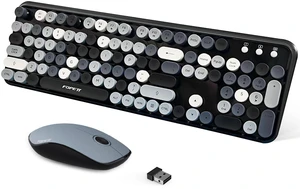 FOPETT 2.4GHz Wireless Keyboard and Mouse Set with Switch Button - Full-Size Keyboard - Compatible for Windows/Laptop/PC/Notebook/Smart TV and More - Grey Colorful FOPETT 2.4GHz Wireless Keyboard and Mouse Set with Switch Button - Full-Size Keyboard - Compatible for Windows/Laptop/PC/Notebook/Smart TV and More - Grey Colorful