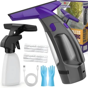 Window Vacuum Squeegee Cordless, 2000Pa Electric Window Cleaner Tool with Spray Bottle & Microfiber Pad, Handheld Window Cleaning Kit for Streak-Free Glass, Shower Doors, Mirrors, Tiles, Car Windows Window Vacuum Squeegee Cordless, 2000Pa Electric Window Cleaner Tool with Spray Bottle & Microfiber Pad, Handheld Window Cleaning Kit for Streak-Free Glass, Shower Doors, Mirrors, Tiles, Car Windows