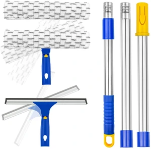 Window Washing Kit with Extension Pole, 10" Squeegee & 11" Microfiber Scrubber Combi with Stainless Steel Pole, Window Cleaner for Car, Sliding Door,Shower Glass Door-Swivel Style-2 Pads Window Washing Kit with Extension Pole, 10" Squeegee & 11" Microfiber Scrubber Combi with Stainless Steel Pole, Window Cleaner for Car, Sliding Door,Shower Glass Door-Swivel Style-2 Pads
