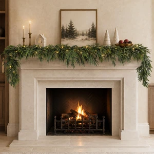 Norfolk Pre-Lit Pine Garland, 9 FT Artificial Christmas Decor Norfolk Pre-Lit Pine Garland, 9 FT Artificial Christmas Decor