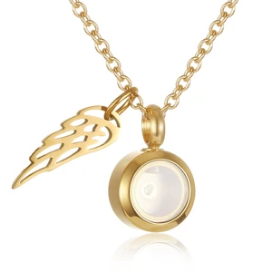 Tiny Glass Round Cremation Urn Necklace For Ashes For Women With Angel Wing Stainless Steel Memorial Locket Necklace Keepsake Jewelry Tiny Glass Round Cremation Urn Necklace For Ashes For Women With Angel Wing Stainless Steel Memorial Locket Necklace Keepsake Jewelry