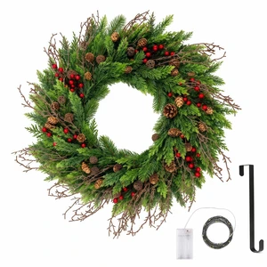 24" Cedar Christmas Wreath for Front Door with Pine Cones & Red Berries 24" Cedar Christmas Wreath for Front Door with Pine Cones & Red Berries