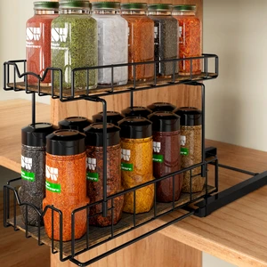 Simple Houseware 2-Tier Spice Rack Slide Out Wire Basket Drawer, Black Simple Houseware 2-Tier Spice Rack Slide Out Wire Basket Drawer, Black