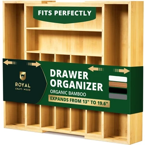 ROYAL CRAFT WOOD Luxury Bamboo Kitchen Drawer Organizer - Silverware Organizer, Utensil Holder & Cutlery Tray Drawer Dividers for Flatware (9 Slot, Natural) ROYAL CRAFT WOOD Luxury Bamboo Kitchen Drawer Organizer - Silverware Organizer, Utensil Holder & Cutlery Tray Drawer Dividers for Flatware (9 Slot, Natural)