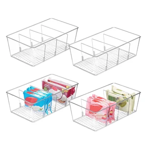 Vtopmart 4 Pack Food Storage Organizer Bins, Clear Plastic, 4 Compartments Vtopmart 4 Pack Food Storage Organizer Bins, Clear Plastic, 4 Compartments