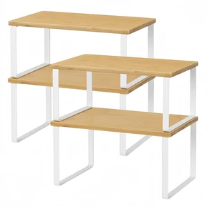 NEX Bamboo Kitchen Cabinet and Counter Shelf Organizer, Stackable & Expandable, Set of 4, White and Natural NEX Bamboo Kitchen Cabinet and Counter Shelf Organizer, Stackable & Expandable, Set of 4, White and Natural