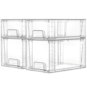Vtopmart Clear Stackable Storage Drawers, 4 Pack Kitchen Cabinet Set Vtopmart Clear Stackable Storage Drawers, 4 Pack Kitchen Cabinet Set