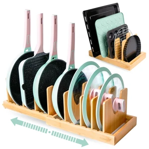 Pots and Pans Organizer under Cabinet Expandable Bamboo Pot Lid Holder Rack Pots and Pans Organizer under Cabinet Expandable Bamboo Pot Lid Holder Rack
