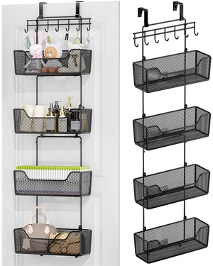 HapiRm Over The Door Organizer - Hanging Door Organizer with 4 Metal Large Capacity Baskets and Adjustable Coat Hook for Bathroom Bedroom Kitchen Pantry Closet Cabinet HapiRm Over The Door Organizer - Hanging Door Organizer with 4 Metal Large Capacity Baskets and Adjustable Coat Hook for Bathroom Bedroom Kitchen Pantry Closet Cabinet