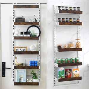 Over-The-Door Organizer 6-Tier Wooden Pantry Storage Shelf with 12 Hooks, Wall-Mount or Hanging Spice Rack for Kitchen, Bathroom, or Closet Over-The-Door Organizer 6-Tier Wooden Pantry Storage Shelf with 12 Hooks, Wall-Mount or Hanging Spice Rack for Kitchen, Bathroom, or Closet