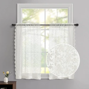 FINECITY Ivory Lace Kitchen Curtains for Windows W25 x L36 Inch, 2 Panels FINECITY Ivory Lace Kitchen Curtains for Windows W25 x L36 Inch, 2 Panels