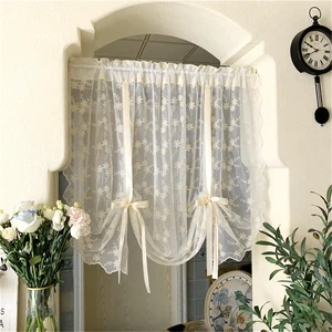 KMSG Victorian Floral Lace Sheer Balloon Tie Up Short Curtain for Kitchen KMSG Victorian Floral Lace Sheer Balloon Tie Up Short Curtain for Kitchen