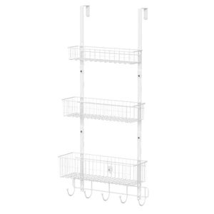 CADUKE Over The Door Organizer Hanger with Basket Hanger Door Towel Rack with 5 Hooks Back of Door Storage Organizer Behind Door Hooks Hanger Shelf for Bathroom, Kitchen, Office, White CADUKE Over The Door Organizer Hanger with Basket Hanger Door Towel Rack with 5 Hooks Back of Door Storage Organizer Behind Door Hooks Hanger Shelf for Bathroom, Kitchen, Office, White