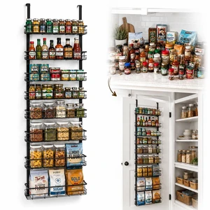 Pantry Door Organizer, 9-Tier Over The Door Pantry Organizer for Kitchen Pantry Storage, Adjustable Metal Hanging Spice Rack with 9 Baskets for Pantry Kitchen Bathroom Laundry Room Closet, Black Pantry Door Organizer, 9-Tier Over The Door Pantry Organizer for Kitchen Pantry Storage, Adjustable Metal Hanging Spice Rack with 9 Baskets for Pantry Kitchen Bathroom Laundry Room Closet, Black