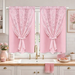 Yinhua Pink Kitchen Curtains 36 Inch Length Double Layer Blackout Curtains for Kitchen Rod Pocket Short Curtain for Windows, Small Window Curtain for Bathroom, Living Room, 2 Panels Yinhua Pink Kitchen Curtains 36 Inch Length Double Layer Blackout Curtains for Kitchen Rod Pocket Short Curtain for Windows, Small Window Curtain for Bathroom, Living Room, 2 Panels