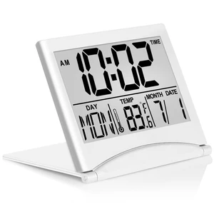 Betus Digital Travel Alarm Clock - Foldable Calendar Temperature Timer LCD Clock with Snooze Mode - Large Number Display, Battery Operated - Compact Desk Clock(Silver, No Backlight) Betus Digital Travel Alarm Clock - Foldable Calendar Temperature Timer LCD Clock with Snooze Mode - Large Number Display, Battery Operated - Compact Desk Clock(Silver, No Backlight)