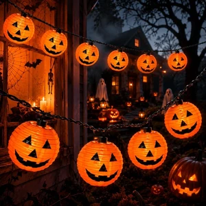 Abeja Halloween Pumpkin Lantern String Lights, 8.5Ft Jack O Lanterns Pumpkin String Lights with10 Orange Pumpkin Lanterns, Outdoor Holiday Lantern Lights for Halloween Party Patio Indoor Outdoor Abeja Halloween Pumpkin Lantern String Lights, 8.5Ft Jack O Lanterns Pumpkin String Lights with10 Orange Pumpkin Lanterns, Outdoor Holiday Lantern Lights for Halloween Party Patio Indoor Outdoor