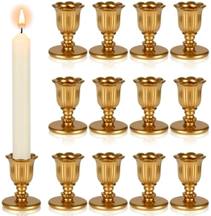 12 Pcs Gold Taper Candle Holders Brass Style Candlestick Holders Victorian Style Wedding Centerpiece Vintage Home Decor Christmas Mantel Decoration Fits Standard Taper Candles 12 Pcs Gold Taper Candle Holders Brass Style Candlestick Holders Victorian Style Wedding Centerpiece Vintage Home Decor Christmas Mantel Decoration Fits Standard Taper Candles
