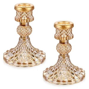 OwnMy Gold Glass Taper Candle Holders Decorative Glass Candlestick Holders OwnMy Gold Glass Taper Candle Holders Decorative Glass Candlestick Holders