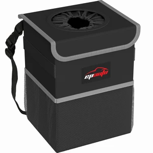 EPAuto Waterproof Car Trash Can with Lid and Pockets, 2.5 Gal, Black EPAuto Waterproof Car Trash Can with Lid and Pockets, 2.5 Gal, Black