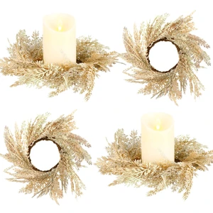 panelee 4 Pcs Pampas Grass Candle Rings Wreath Fall Decoration, 3.9 Inch panelee 4 Pcs Pampas Grass Candle Rings Wreath Fall Decoration, 3.9 Inch
