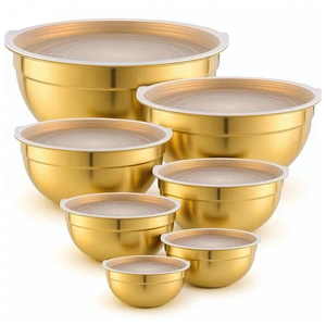SHENLIU 7 Gold Mixing Bowls with Airtight Lids, 7/3.6/2.7/2.1/1.5/1.1/0.8Qt SHENLIU 7 Gold Mixing Bowls with Airtight Lids, 7/3.6/2.7/2.1/1.5/1.1/0.8Qt