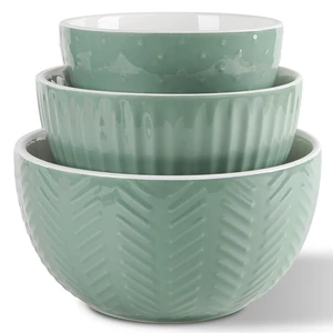 HAPPY KIT Ceramic Nesting Mixing Bowls, Set of 3 Avocado Green HAPPY KIT Ceramic Nesting Mixing Bowls, Set of 3 Avocado Green