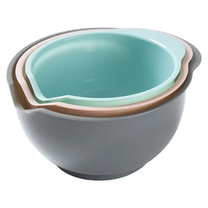 Set of 3 Mixing Bowls with Pour Spout-Nesting Design Saves Space - Non-Slip, BPA Free, Dishwasher Safe Plastic - Kitchen Cooking and Baking Supplies (Green Pink Grey) Set of 3 Mixing Bowls with Pour Spout-Nesting Design Saves Space - Non-Slip, BPA Free, Dishwasher Safe Plastic - Kitchen Cooking and Baking Supplies (Green Pink Grey)