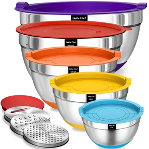 Umite Chef Mixing Bowls with Airtight Lids Set, 8PCS Stainless Steel Nesting Bowls Set, 3 Grater Attachments & Non-Slip Bottoms, Size 5, 4, 3.5, 2, 1.5QT for Baking & Mixing(Colorful) Umite Chef Mixing Bowls with Airtight Lids Set, 8PCS Stainless Steel Nesting Bowls Set, 3 Grater Attachments & Non-Slip Bottoms, Size 5, 4, 3.5, 2, 1.5QT for Baking & Mixing(Colorful)
