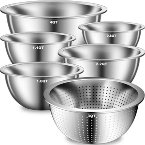 DUTZUN Kitchen Gadgets, Stainless Steel Mixing Bowls & Colander Strainer DUTZUN Kitchen Gadgets, Stainless Steel Mixing Bowls & Colander Strainer