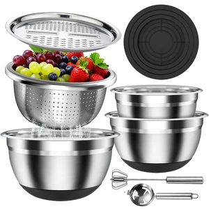 Stainless Steel Mixing Bowls Set with Lids & Silicone Base,7Piece Set Stainless Steel Mixing Bowls Set with Lids & Silicone Base,7Piece Set