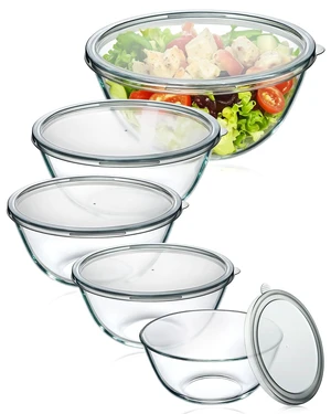 Glass Mixing Bowls with Lids Set of 5(4.78QT,2.2QT,1.7QT,1.1QT,0.85QT),Thick Glass Nesting Bowls for Kitchen Baking,Cooking Prep,Storage,Serving,Large Salad Bowls,Dishwasher Microwave Freezer Safe Glass Mixing Bowls with Lids Set of 5(4.78QT,2.2QT,1.7QT,1.1QT,0.85QT),Thick Glass Nesting Bowls for Kitchen Baking,Cooking Prep,Storage,Serving,Large Salad Bowls,Dishwasher Microwave Freezer Safe