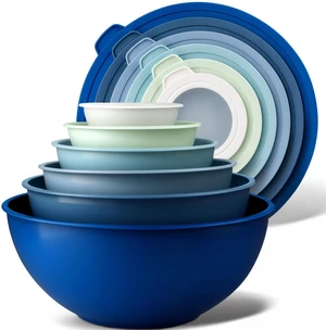 Zulay Kitchen 12 Piece Plastic Mixing Bowls with Lids Set - Leak-Proof Microwave & Freezer Safe Stackable Mixing Bowl Set for Preparing, Serving and Storing - Non-Slip Large Nesting Bowls (Blue Ombre) Zulay Kitchen 12 Piece Plastic Mixing Bowls with Lids Set - Leak-Proof Microwave & Freezer Safe Stackable Mixing Bowl Set for Preparing, Serving and Storing - Non-Slip Large Nesting Bowls (Blue Ombre)
