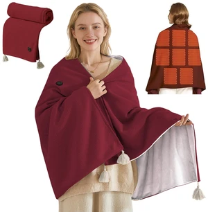 USB Portable Heated Electric Blanket - Cordless Heated Throw Blanket for Outdoor with 3 Heating Levels-Wearable Shawl for Travel,Camping,Bed-Winter Gifts for Women(Battery Not Included) (Dark Red) USB Portable Heated Electric Blanket - Cordless Heated Throw Blanket for Outdoor with 3 Heating Levels-Wearable Shawl for Travel,Camping,Bed-Winter Gifts for Women(Battery Not Included) (Dark Red)