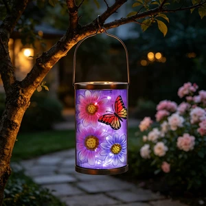 MUMTOP Butterfly Solar Lantern, Hanging Glass Outdoor Garden Light MUMTOP Butterfly Solar Lantern, Hanging Glass Outdoor Garden Light