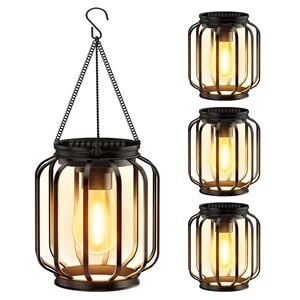 Solar Hanging Lanterns Outdoor Waterproof: 4 Pack Metal Solar-Powered Lights with Hook, Bright Warm Lantern Decor for Outside, Classic Outdoor Lighting for Yard Garden Patio Porch Balcony Decorations Solar Hanging Lanterns Outdoor Waterproof: 4 Pack Metal Solar-Powered Lights with Hook, Bright Warm Lantern Decor for Outside, Classic Outdoor Lighting for Yard Garden Patio Porch Balcony Decorations