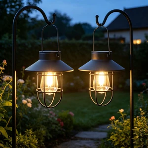 Solar Lantern 2pack Outdoor Hanging Light- Waterproof Vintage Metal Light with Shepherd Hook Decorative for Patio, Backyard, Porch, Yard (Black) Solar Lantern 2pack Outdoor Hanging Light- Waterproof Vintage Metal Light with Shepherd Hook Decorative for Patio, Backyard, Porch, Yard (Black)