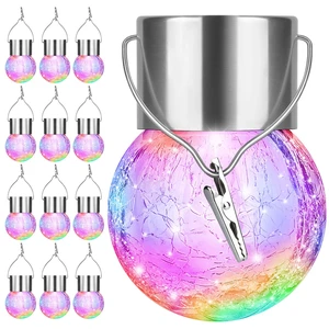 12Pack Outdoor Hanging Solar Lights, Cracked Glass Ball Lights, Multicolor 12Pack Outdoor Hanging Solar Lights, Cracked Glass Ball Lights, Multicolor