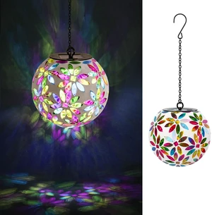 VCUTEKA Hanging Solar Lanterns, Pink Mosaic Solar Lights Garden Decor VCUTEKA Hanging Solar Lanterns, Pink Mosaic Solar Lights Garden Decor