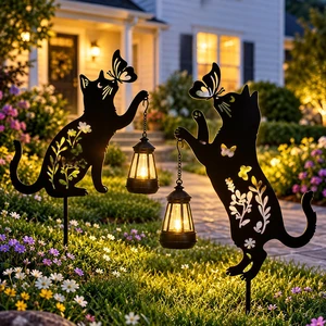 Cat Solar Lights Outdoor Garden, 2 Pack Solar Hanging Lantern Outdoor, Cat Lover Gifts for Women Mom Birthday Mother's Day, Metal Waterproof Garden Decor for Yard Pathway Patio Lawn Cat Solar Lights Outdoor Garden, 2 Pack Solar Hanging Lantern Outdoor, Cat Lover Gifts for Women Mom Birthday Mother's Day, Metal Waterproof Garden Decor for Yard Pathway Patio Lawn