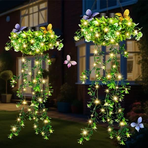 Solar Hanging Garden Lights, 2 Pack 66 LED Outdoor Lights with Realistic Milan Grass & White Flowers, IP65 Waterproof Solar Lanterns for Patio, Porch, Fence, Pergola & Backyard Decor, Auto On/Off Solar Hanging Garden Lights, 2 Pack 66 LED Outdoor Lights with Realistic Milan Grass & White Flowers, IP65 Waterproof Solar Lanterns for Patio, Porch, Fence, Pergola & Backyard Decor, Auto On/Off