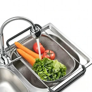 NikLye Stainless Steel Over the Sink Colander Basket with Expandable Handles, 6 Quart Fine Mesh Strainer for Pasta, Vegetables and Rice NikLye Stainless Steel Over the Sink Colander Basket with Expandable Handles, 6 Quart Fine Mesh Strainer for Pasta, Vegetables and Rice