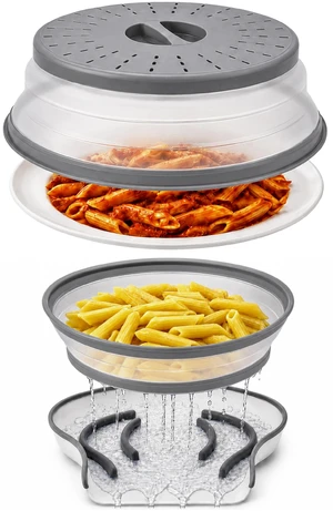 Gevoli Collapsible Microwave Splatter Cover with Strainer Draining Base Gevoli Collapsible Microwave Splatter Cover with Strainer Draining Base